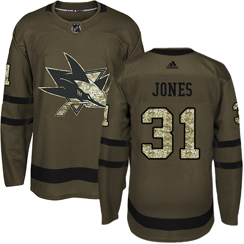 Adidas Sharks #31 Martin Jones Green Salute to Service Stitched Youth NHL Jersey - Click Image to Close